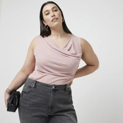 Plus pink cowl neck tank top sold by River Island