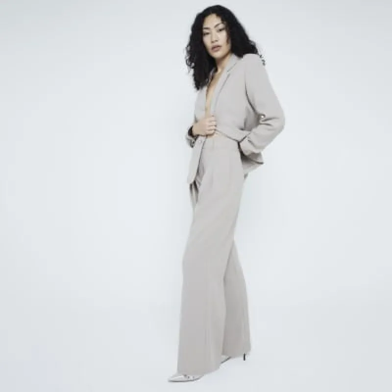Beige Pleated Wide Leg Trousers sold by River Island