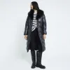 Black padded long line jacket sold by River Island