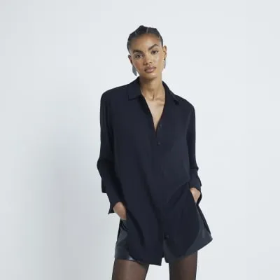 Black Long Sleeve Button Down Longline Shirt sold by River Island