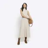 Beige rib sleeveless midi dress sold by River Island