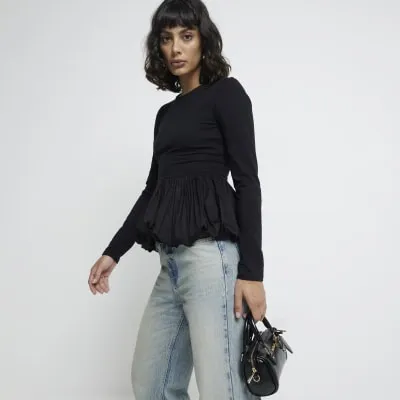 Black Bubble hem Long sleeve Top sold by River Island