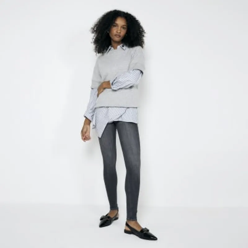 Grey Molly Mid Rise Skinny Jeans sold by River Island