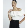 Cream Ruffle Bardot Top sold by River Island