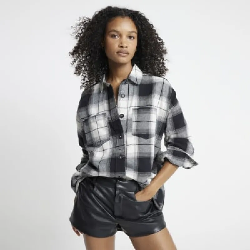 Black Check Longline Shirt sold by River Island