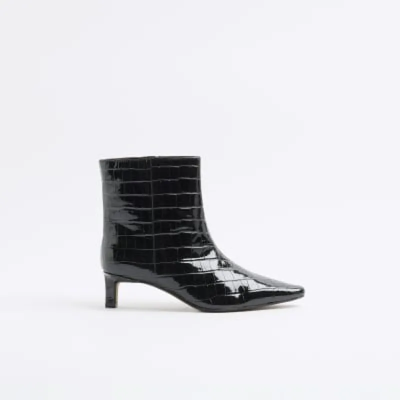 Black Kitten Heeled Ankle Boots sold by River Island