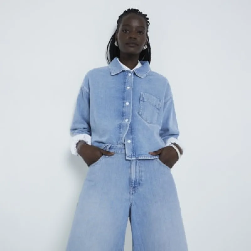 Blue Denim Crop shirt sold by River Island