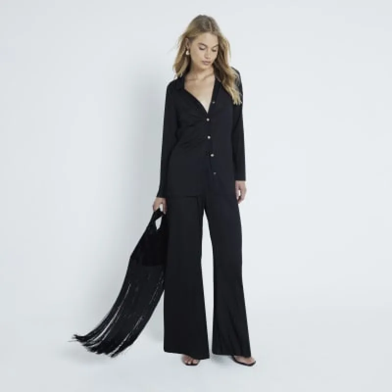 Black Long Sleeve Plisse Shirt sold by River Island