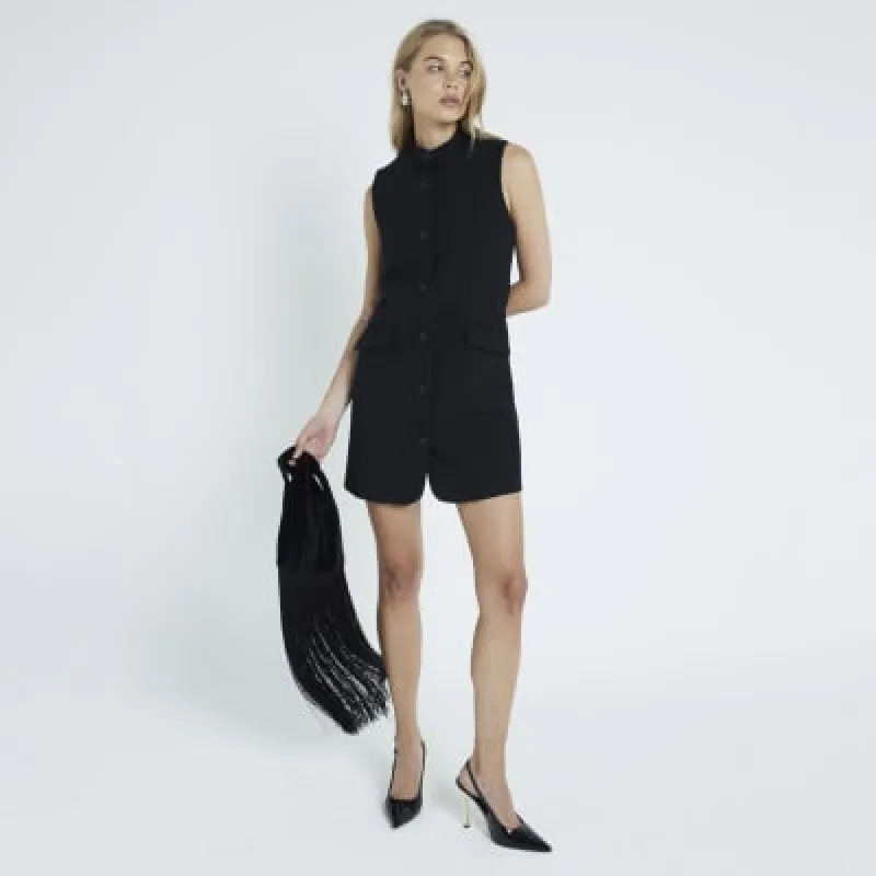 Black pocketed military mini dress sold by River Island