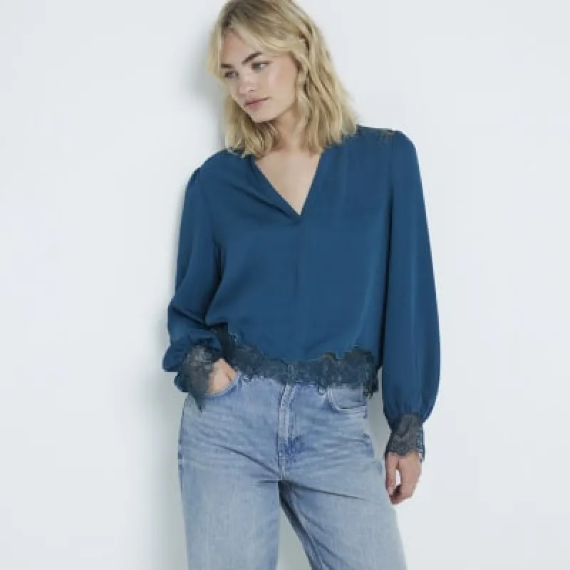 Green Lace V-neck Blouse sold by River Island