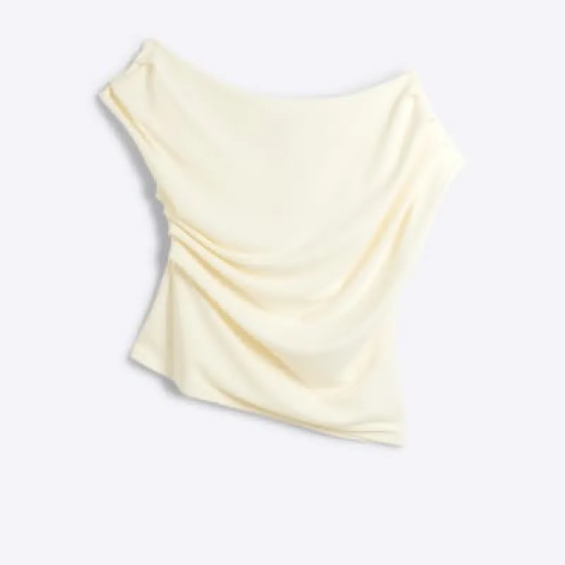 Cream short sleeve draped top made by River Island