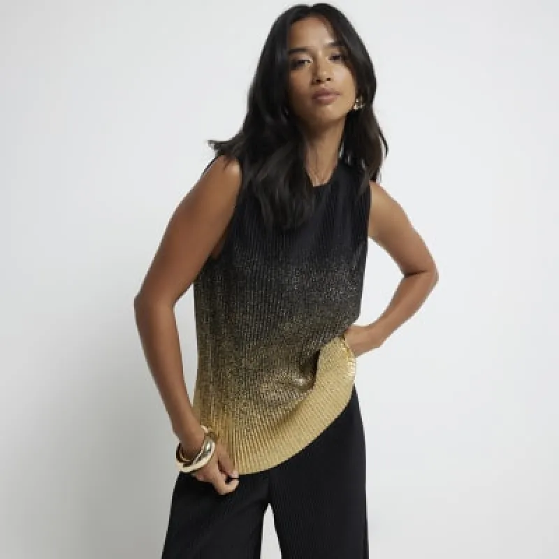 Petite black ombre plisse sleeveless top sold by River Island