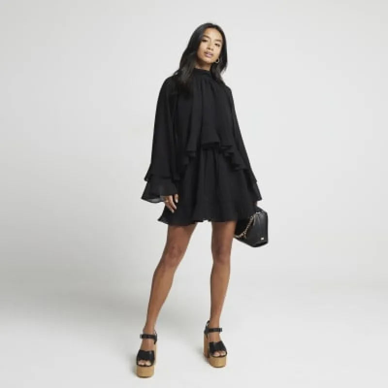 Petite Black Layered Ruffle Mini Dress sold by River Island