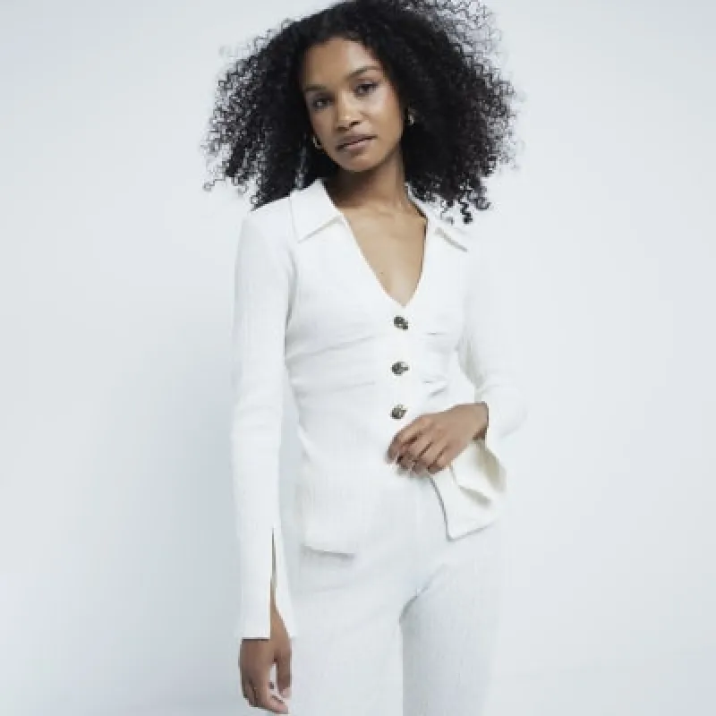 Cream long sleeve pleated textured shirt sold by River Island