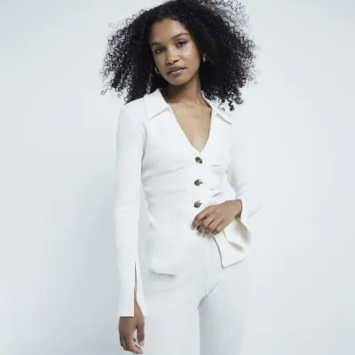 Cream long sleeve pleated textured shirt sold by River Island