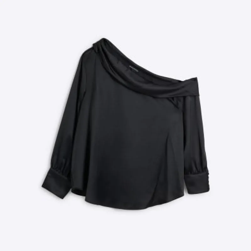 Plus Black Satin Off Shoulder Blouse sold by River Island