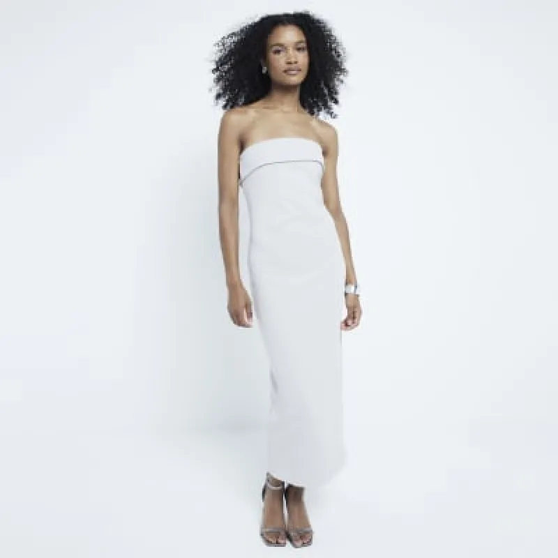Grey Folded Bandeau midi Dress sold by River Island