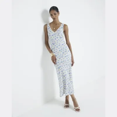 Blue floral slip midi dress sold by River Island