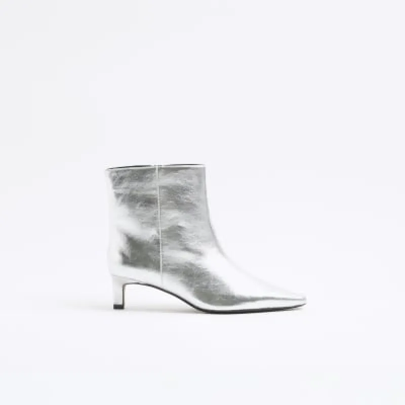 Silver Kitten Heeled Ankle Boots sold by River Island