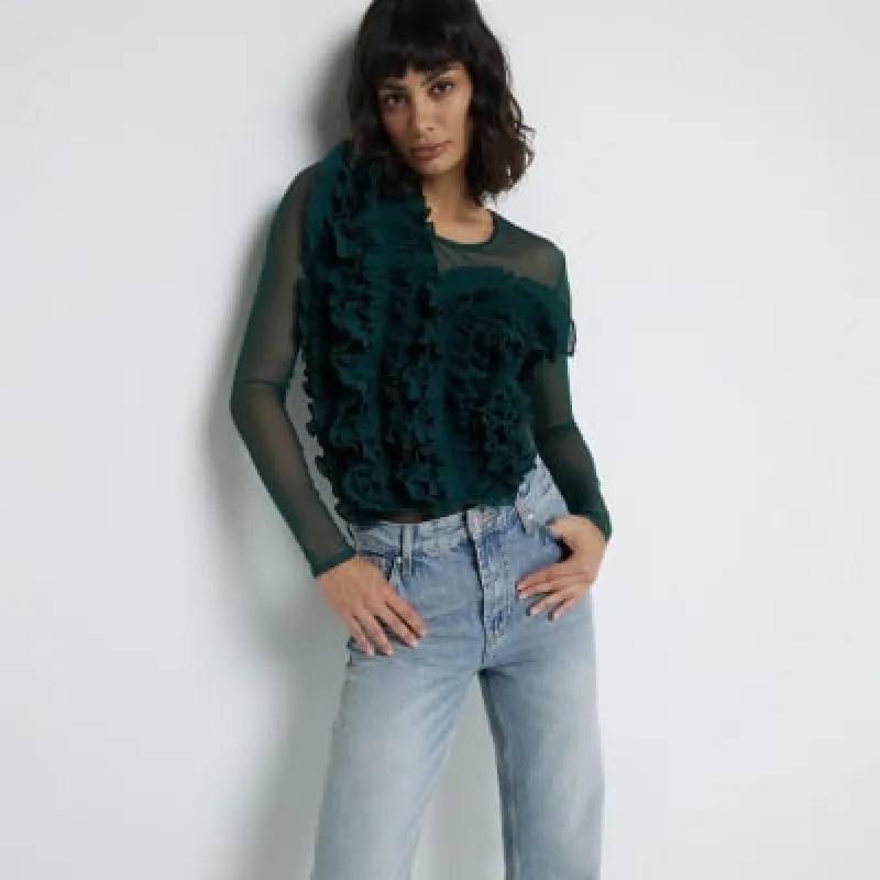 Green Mesh Frill Long Sleeve Bodysuit sold by River Island