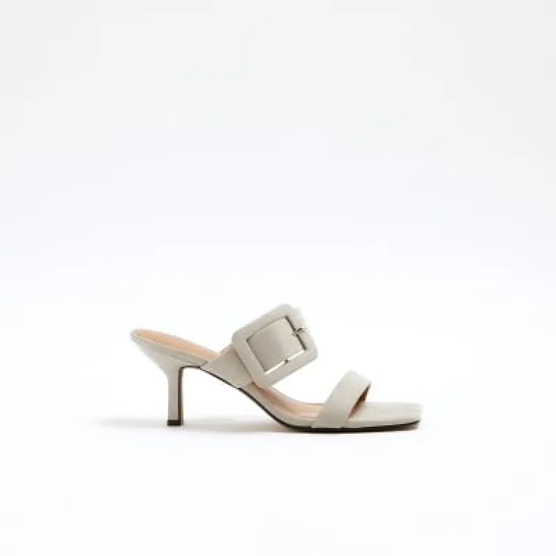 Grey double buckle mule heels sold by River Island