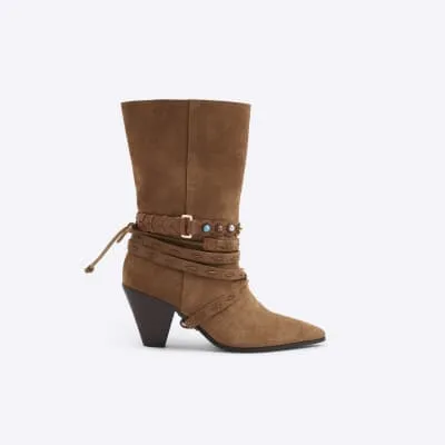 Brown suede western boots sold by River Island