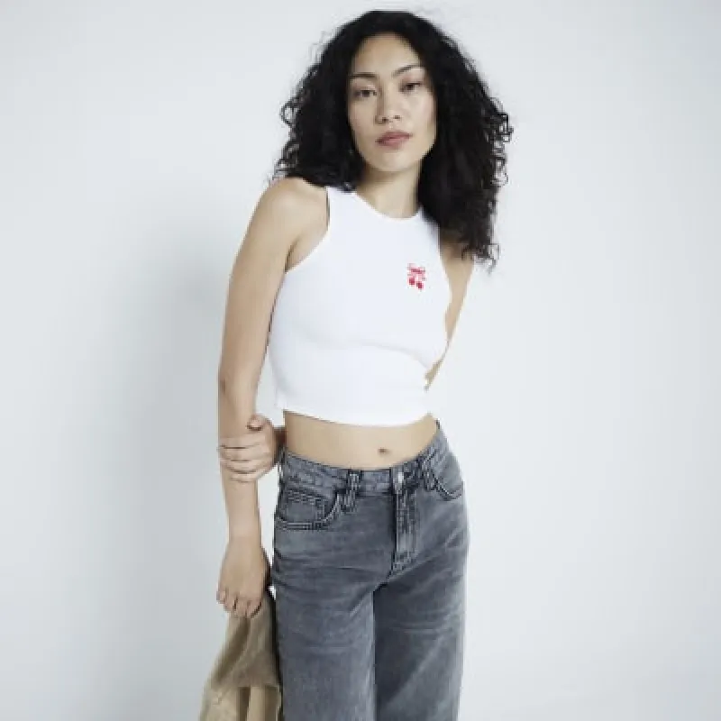 White Embroidered Cherry Crop Tank Top sold by River Island