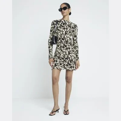 Brown leopard print shift mini dress sold by River Island