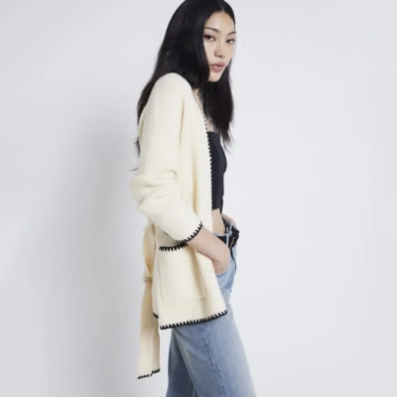 Cream Stitch Belted Cardigan sold by River Island