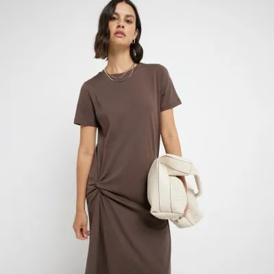 Brown side knot t-shirt midi dress sold by River Island