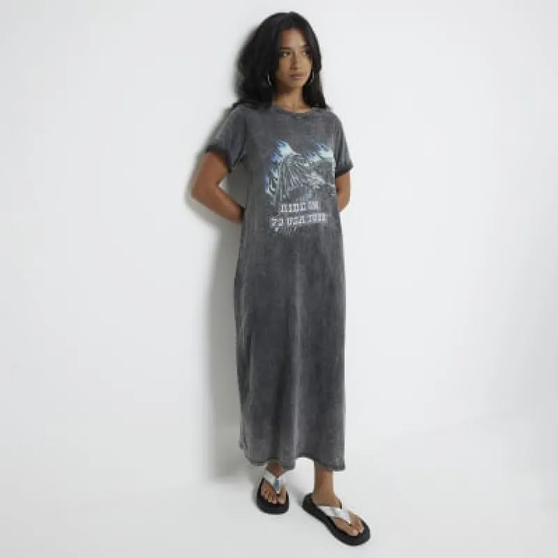 Petite Grey Eagle graphic t-shirt midi dress sold by River Island