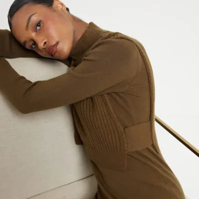 Khaki Knit Rib Midi Dress sold by River Island
