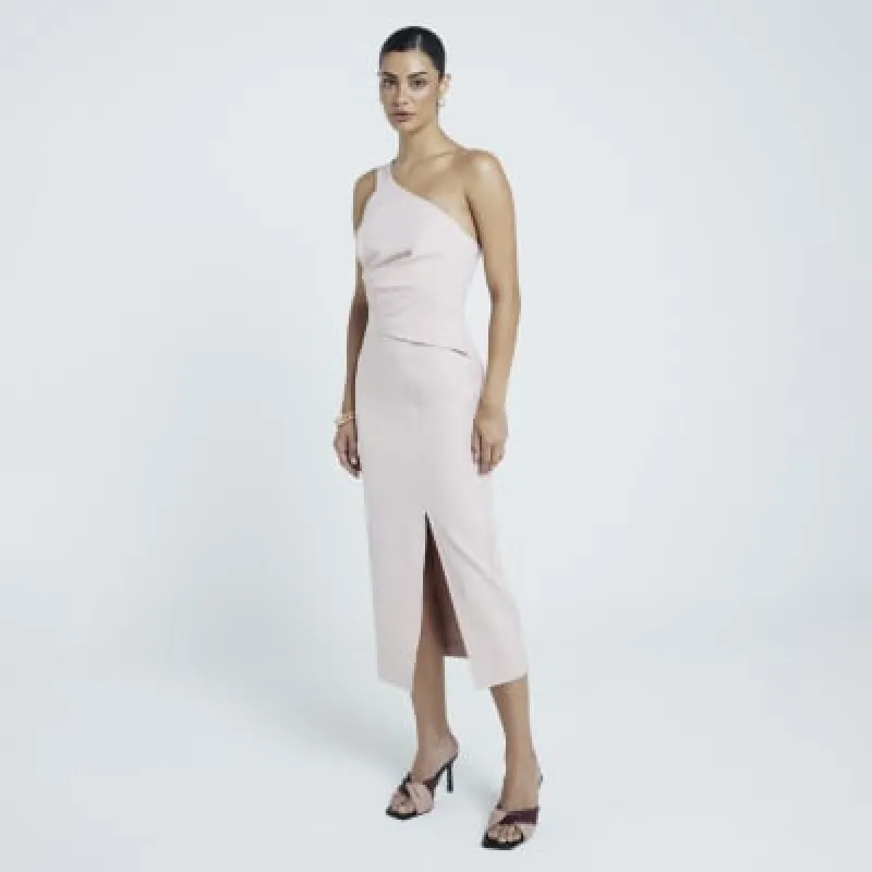 Pink one shoulder bodycon midi dress sold by River Island