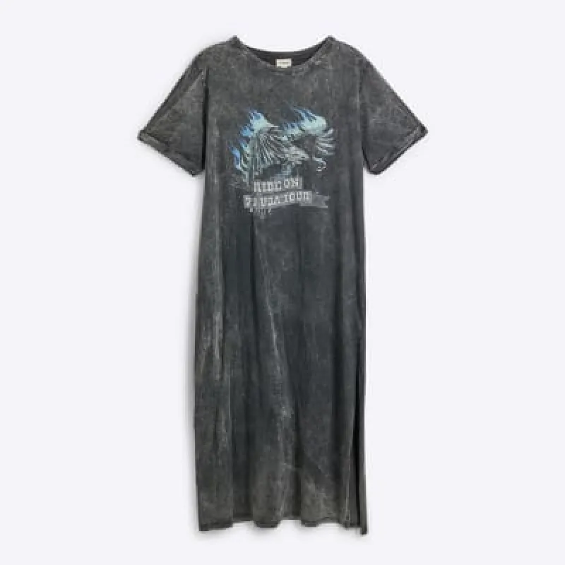 Grey short sleeve eagle print midi dress sold by River Island
