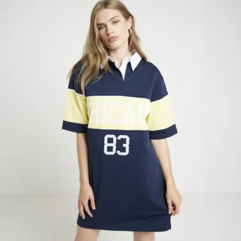 Navy stripe collared t-shirt mini dress sold by River Island