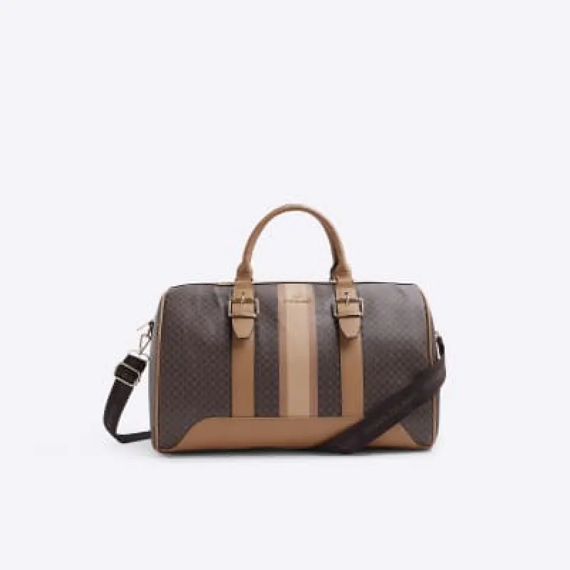 Brown monogram stripe travel bag sold by River Island