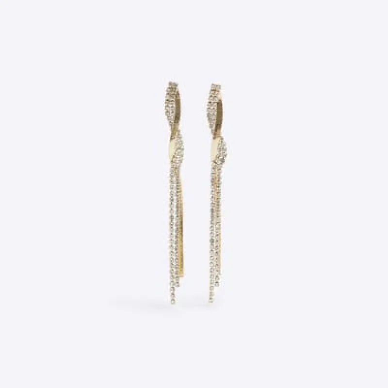 Silver snake diamante drop earrings sold by River Island