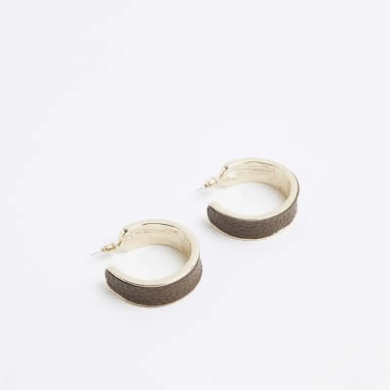 Brown pu hoop earrings sold by River Island