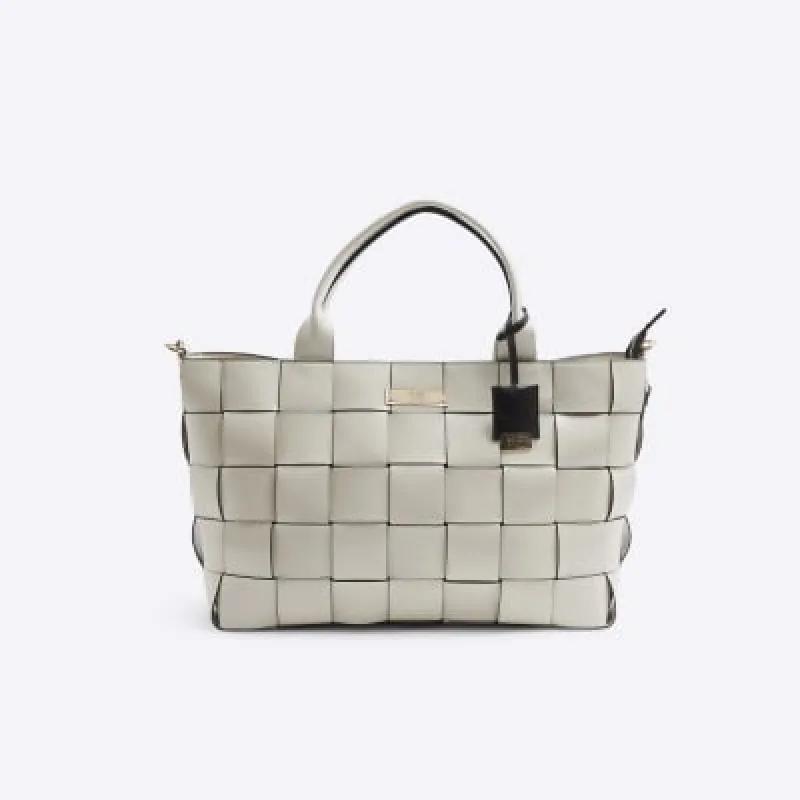 Beige chunky weave tote bag sold by River Island
