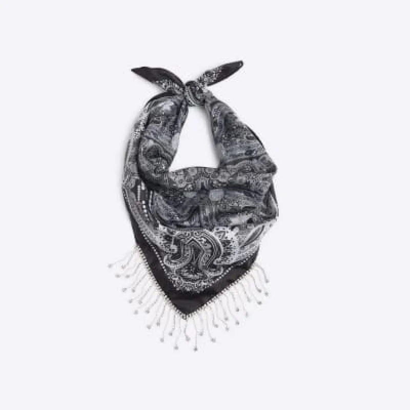 Black Satin Diamante Bandana Scarf sold by River Island