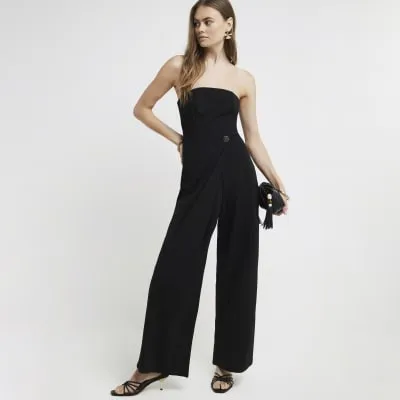 Black wrap bandeau jumpsuit sold by River Island