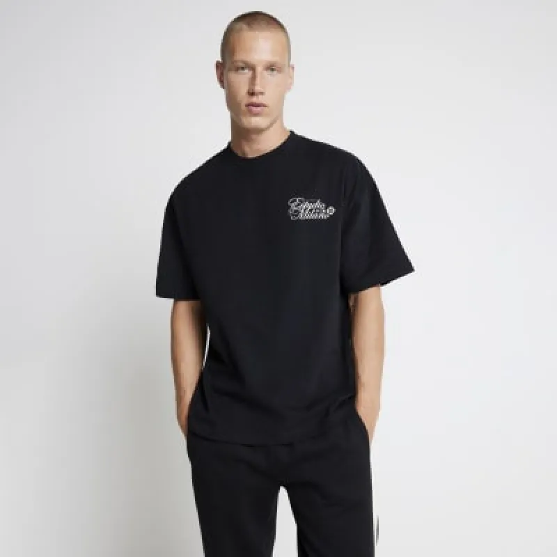 Black oversized fit paisley graphic t-shirt sold by River Island