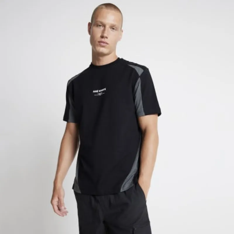 Black regular fit colour block t-shirt sold by River Island