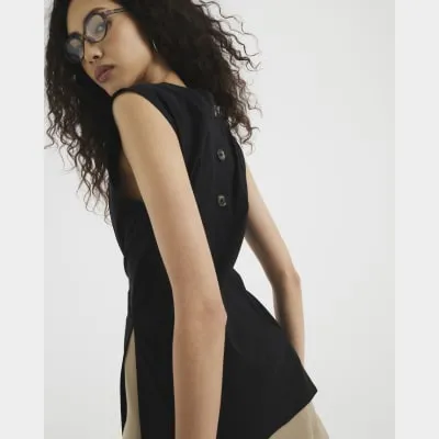 Black Tailored Tunic Top sold by River Island