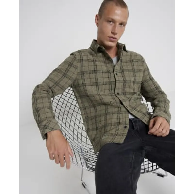 Khaki regular fit waffle texture check shirt sold by River Island