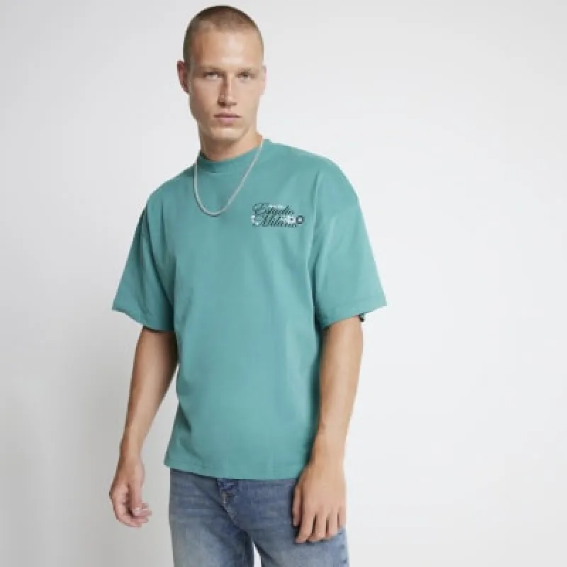 Green Oversized fit Paisley graphic T-shirt sold by River Island