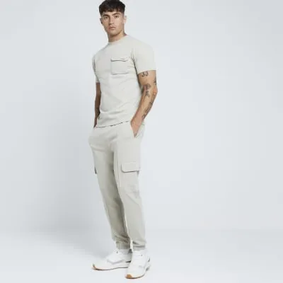 Light Stone Slim Fit Stretch Textured T-shirt sold by River Island