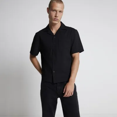 Black boxy fit seersucker revere shirt sold by River Island