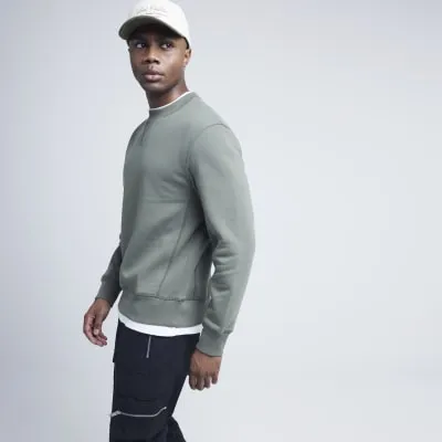 Khaki regular fit stitched sweatshirt sold by River Island
