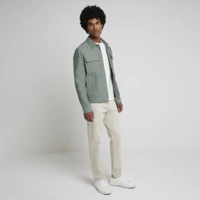 Khaki Linen Blend Smart Western Jacket sold by River Island